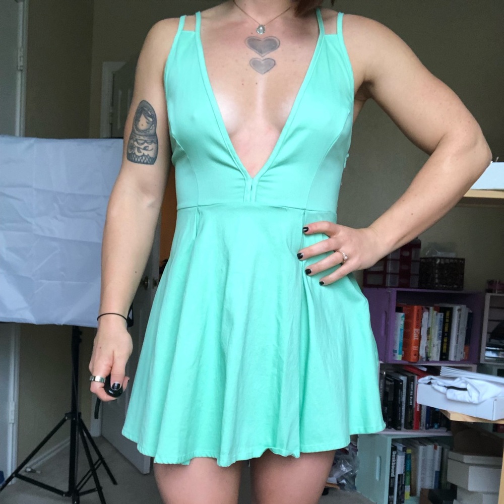 Nasty Gal Green Deep V Dress